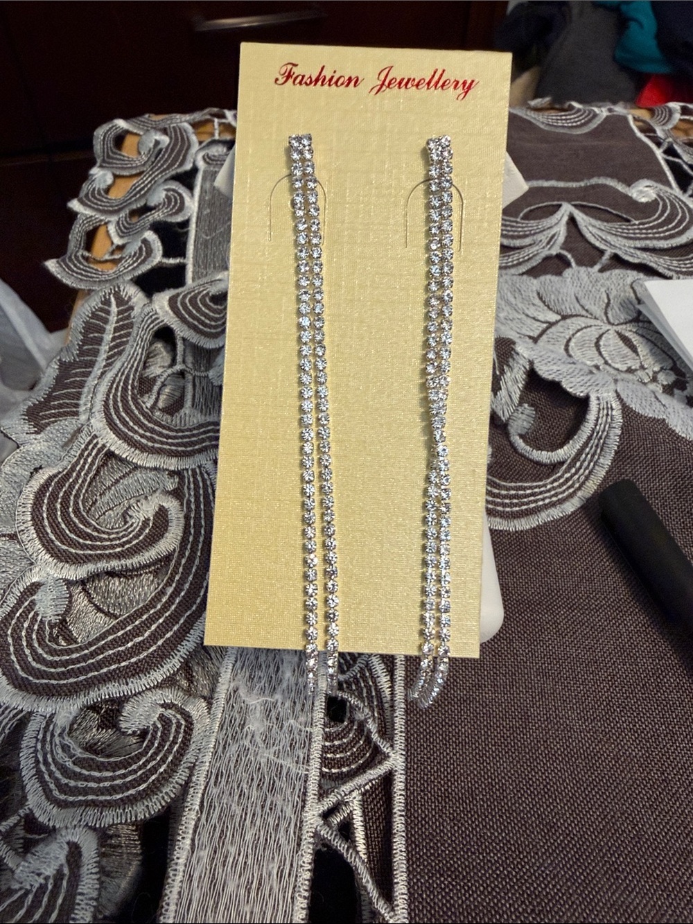 Fashion Jewelry Silver Crystal Long Drop Earrings
